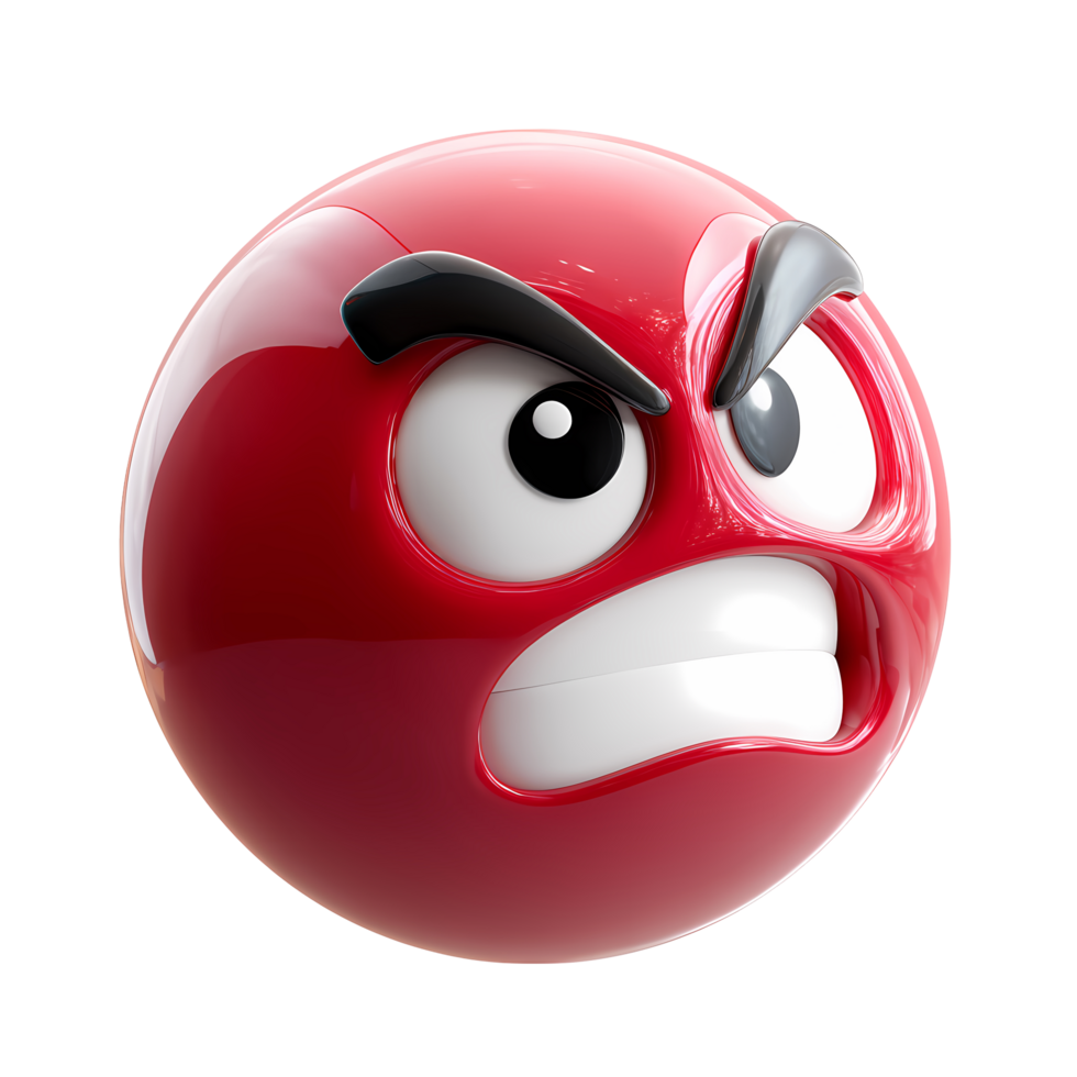 Red Angry Emoji with Gritted Teeth on Transparent Background rendered png