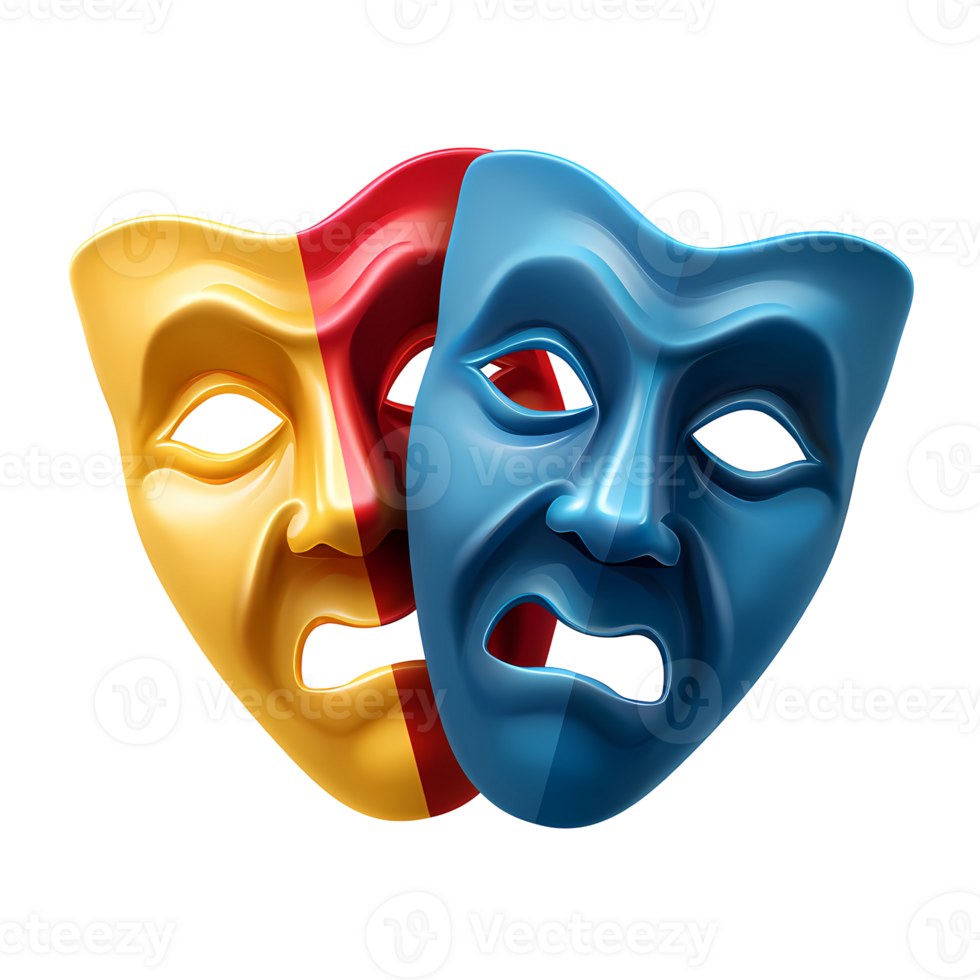Comedy and tragedy masks overlapping on transparent background png