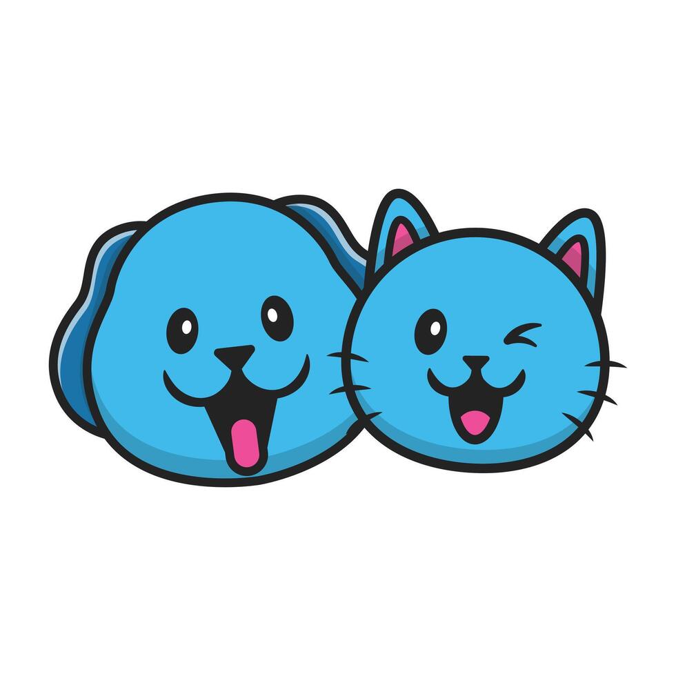 Cat and dog head icon. Simple smiley pet face illustration set vector