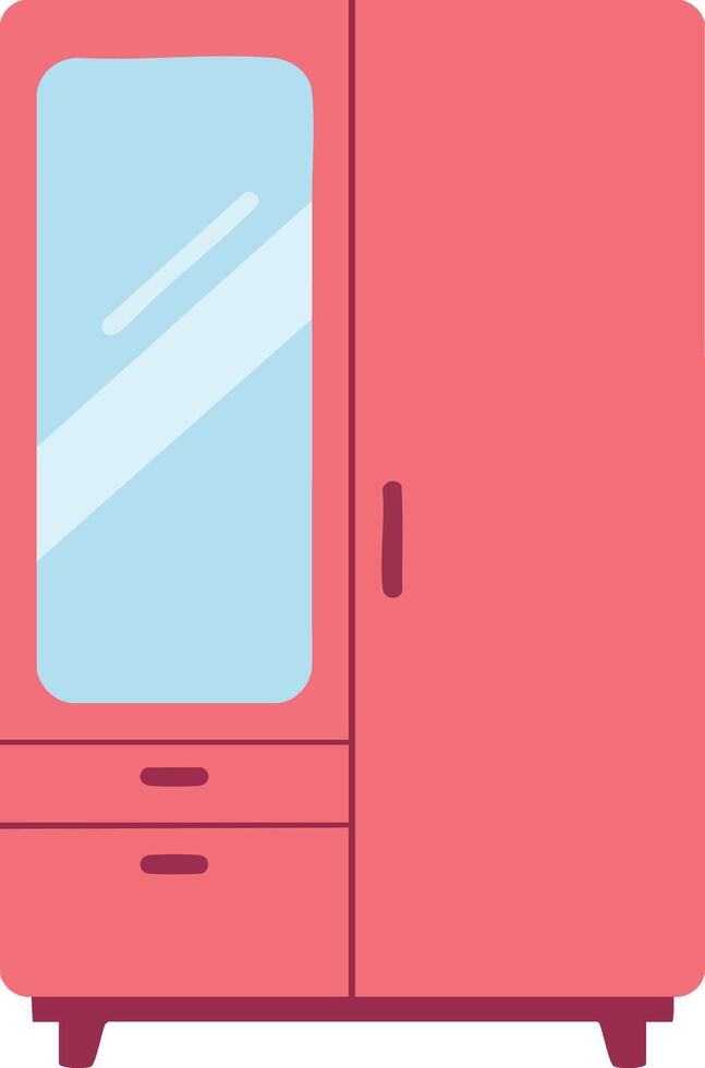 Pink wardrobe with mirror and drawers furniture design for modern interior decoration illustration vector