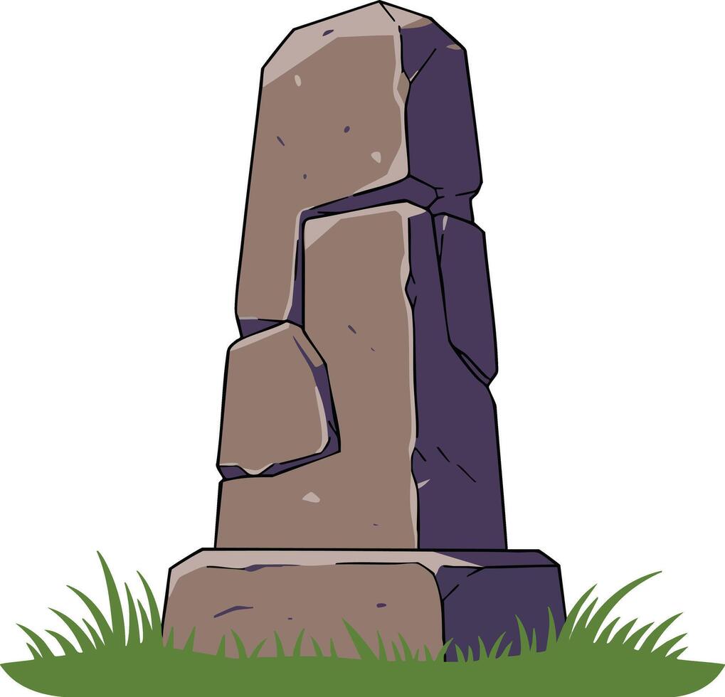 Ancient stone monument standing on green grass with simple shadow illustration design vector