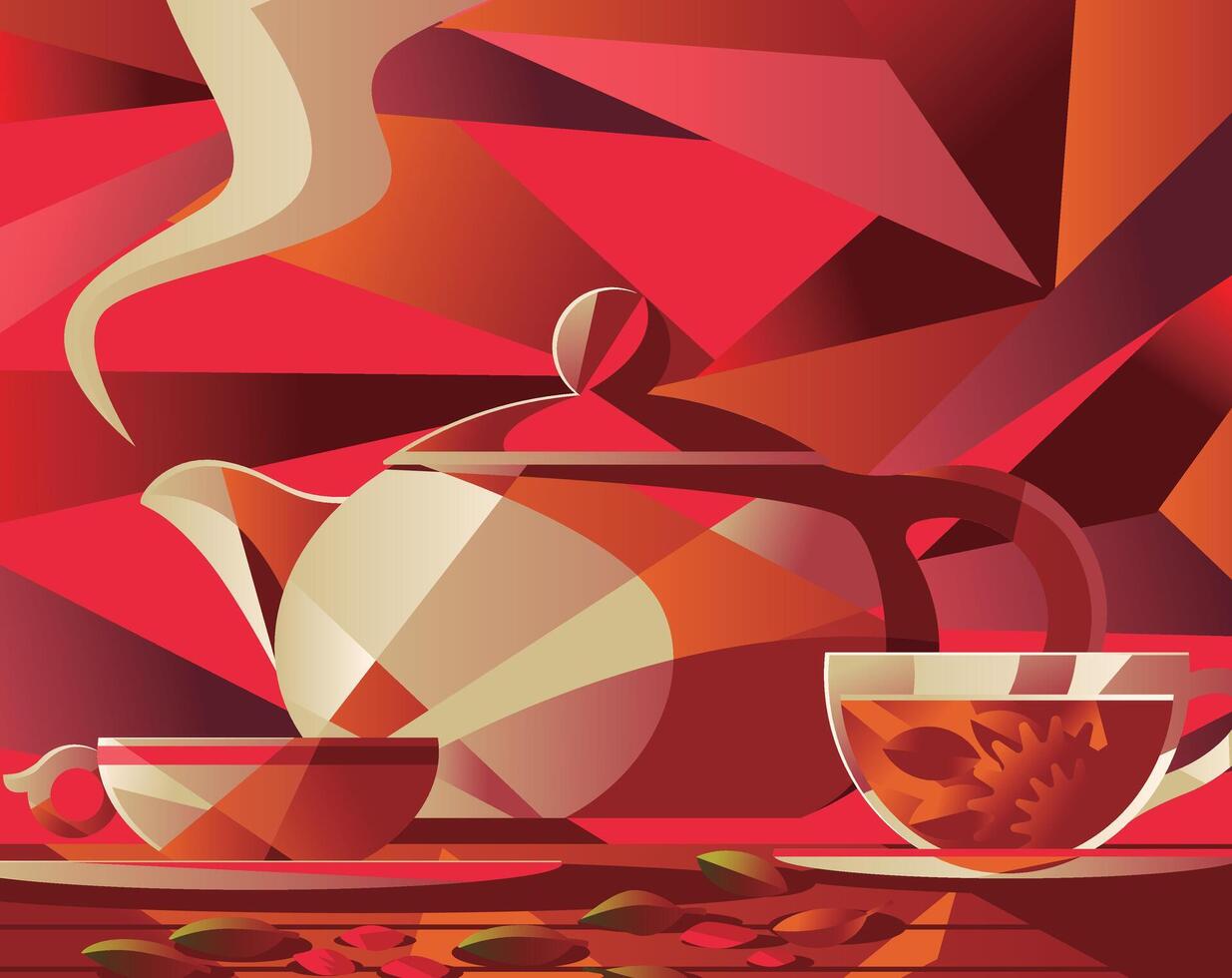tea and teapot in cubist style vector