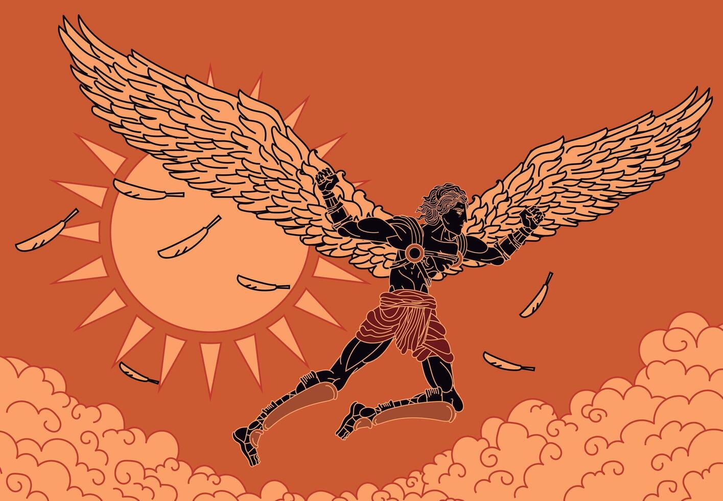 icarus flying in the sky vector