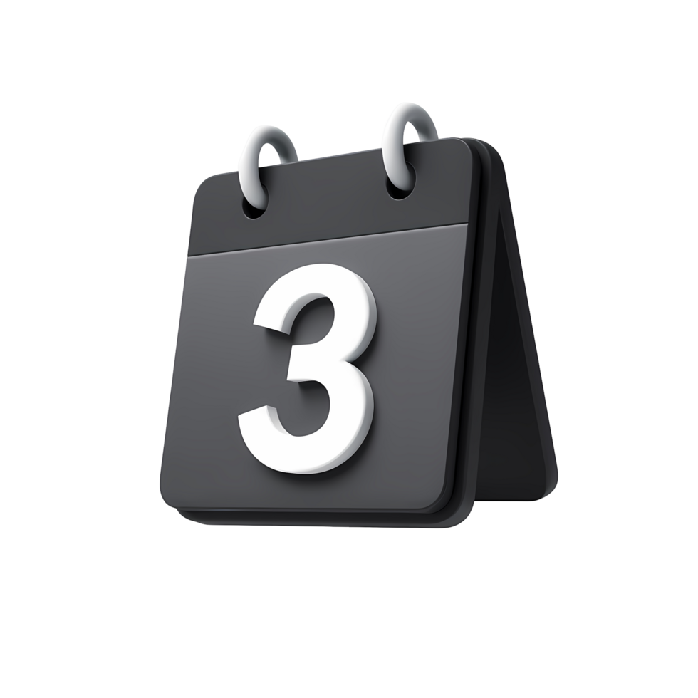 Calendar icon showing the number three on transparent background gray png
