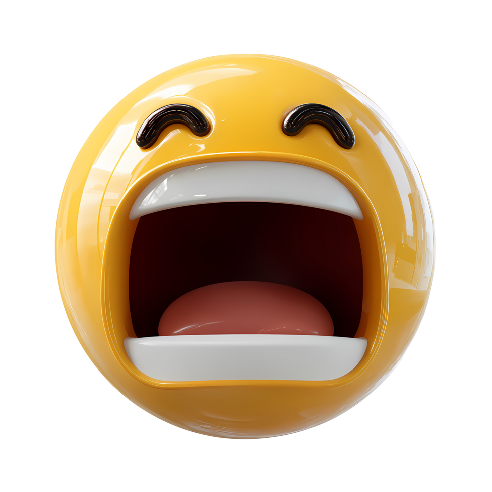 Yellow screaming emoji with open mouth on transparent background rendered png