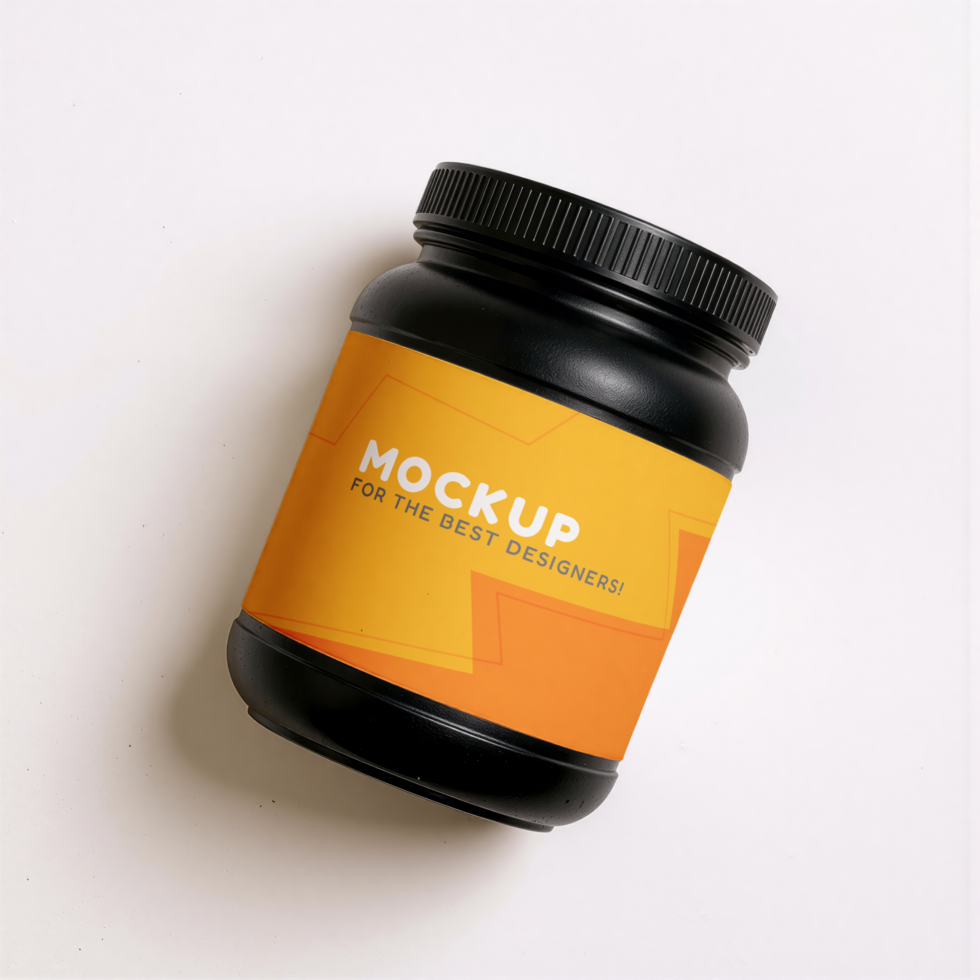 Protein supplement jar mockup with customizable label psd