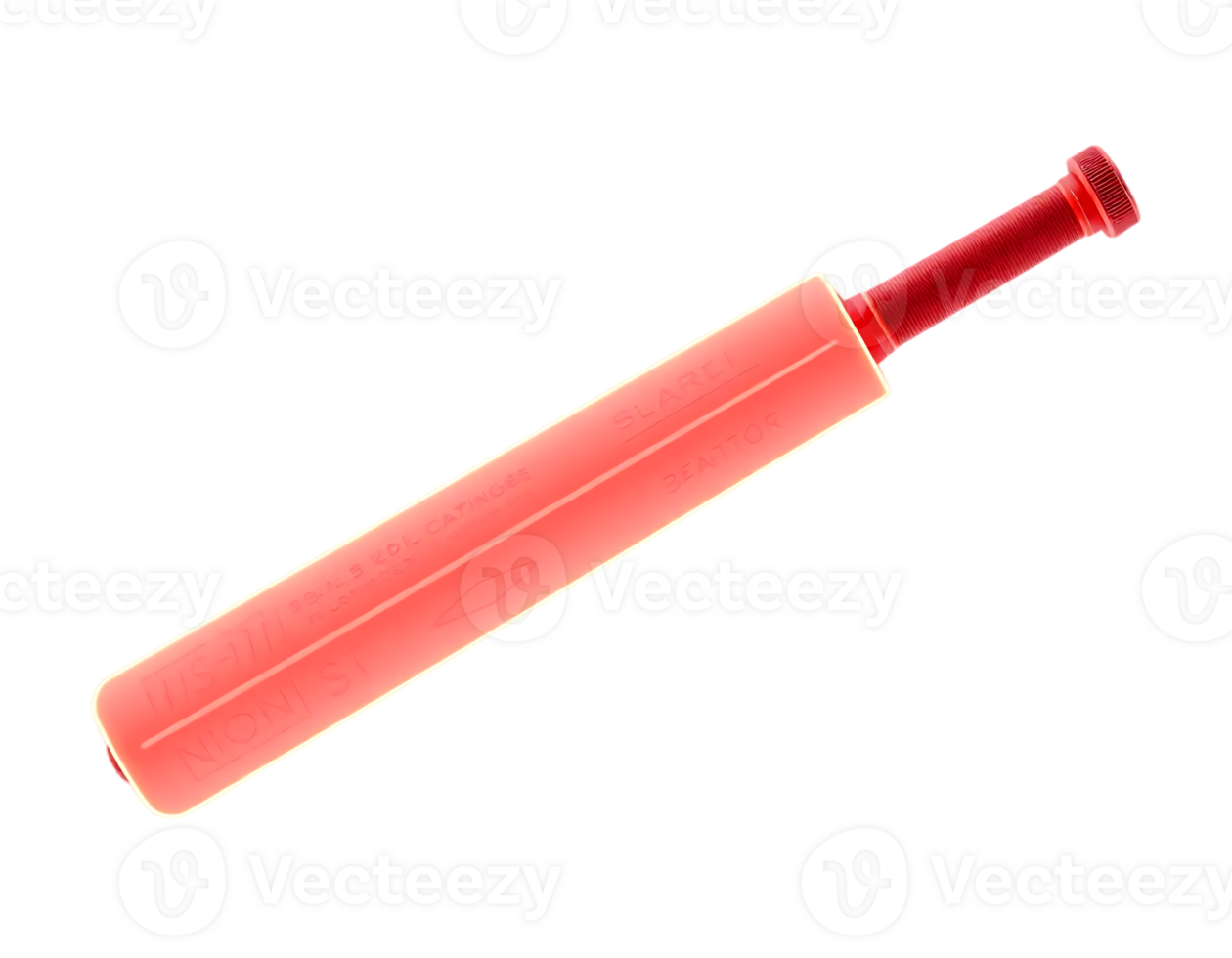 A red plastic cricket bat isolated on transparent background. png