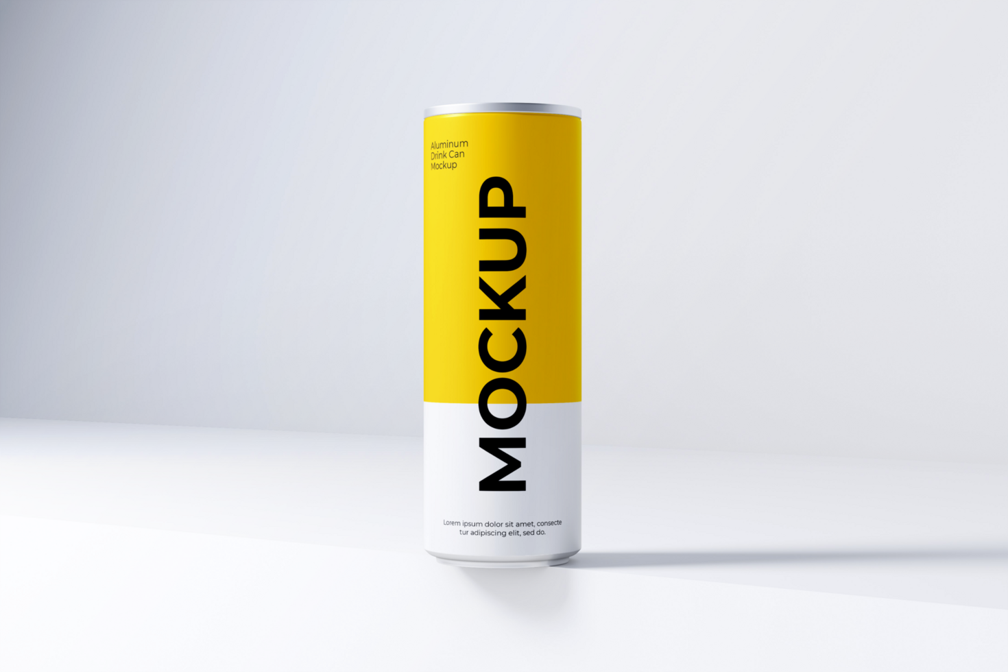 Drink Can Mockup Standing On The Edge Of The Floor psd