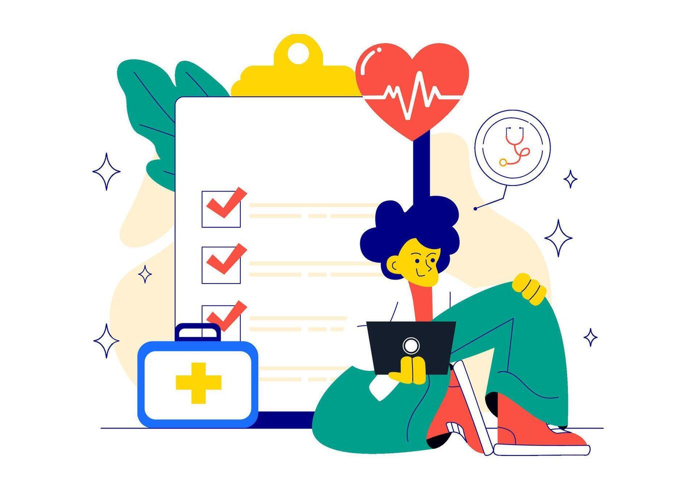 Healthcare checklist illustration with a patient vector