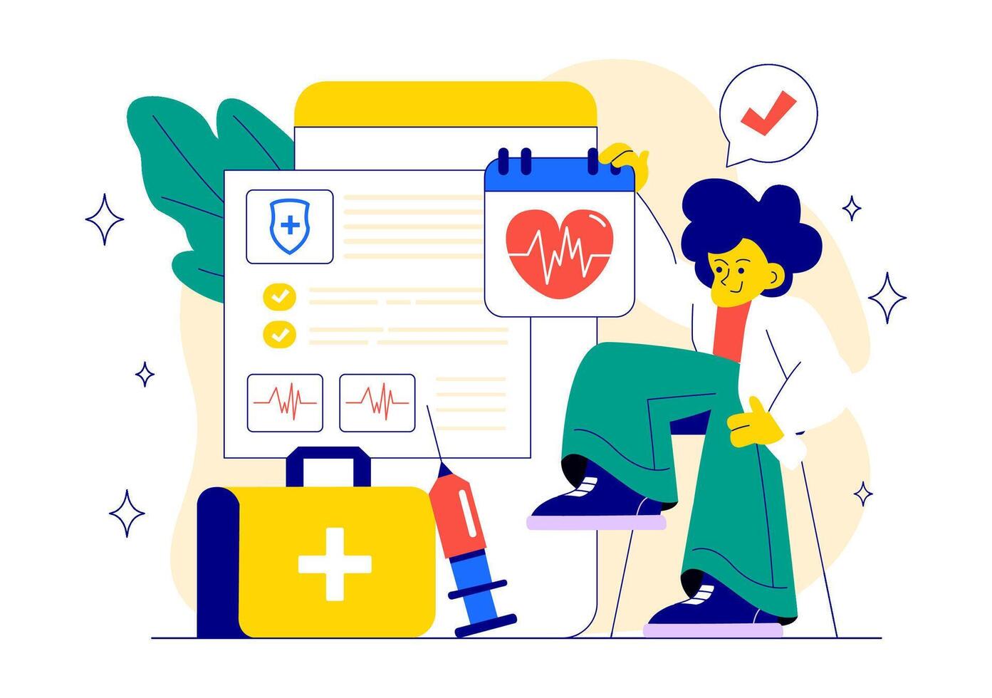 Healthcare character with heart monitor illustration vector