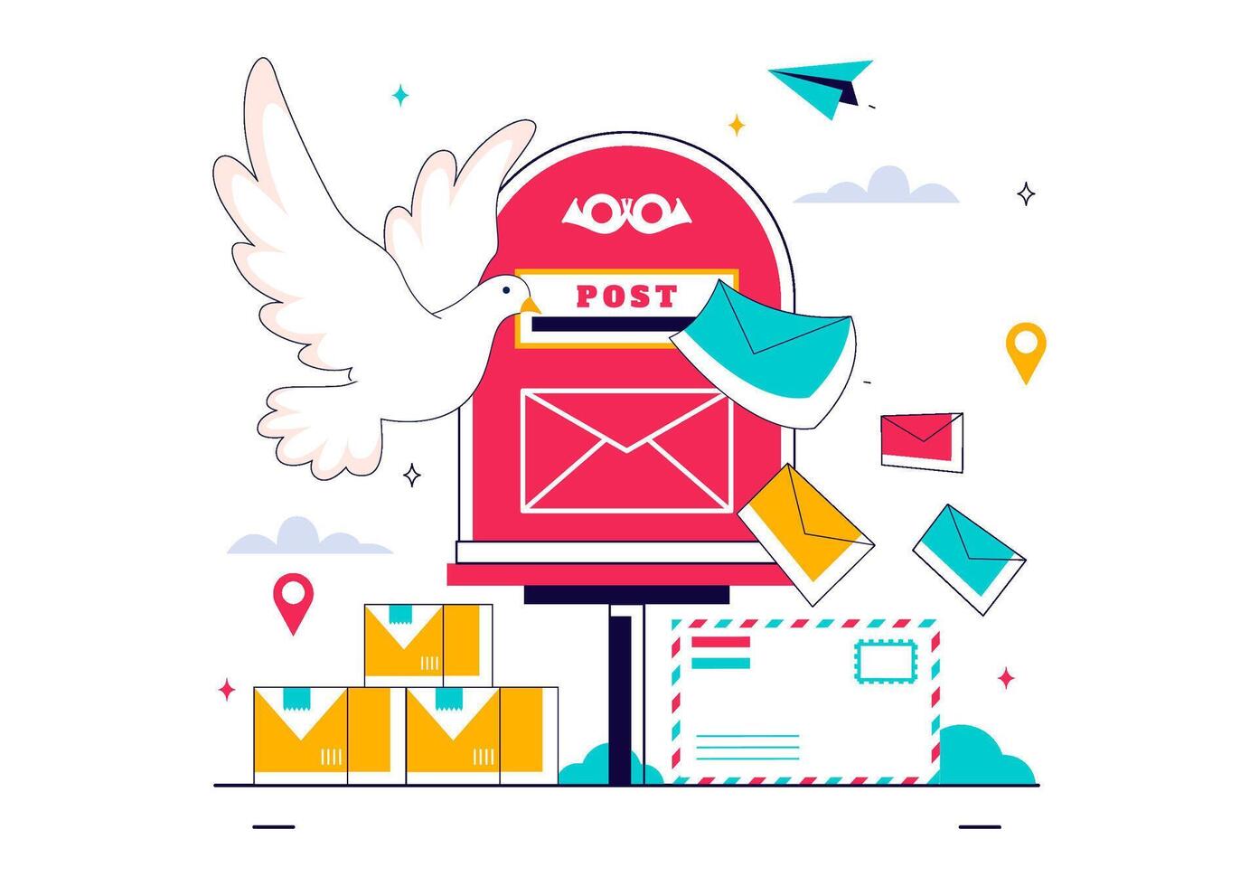 mailbox with letters and a dove vector
