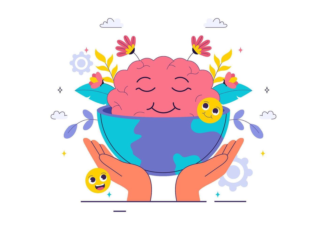 Happy brain in a bowl illustration vector