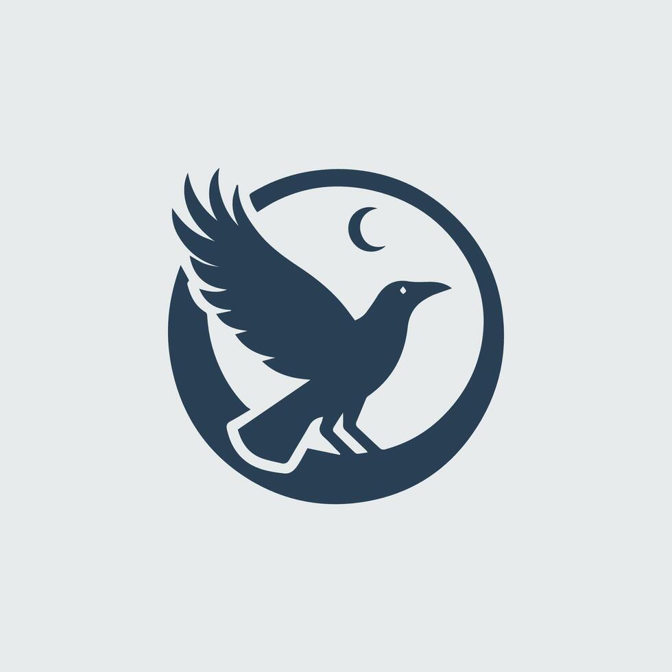 a raven flying in a circle with a moon in the background vector