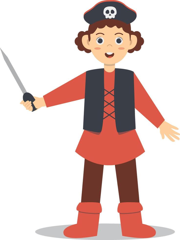 Cute Children Pirate Character with Cartoon Style. Isolated on White Background vector