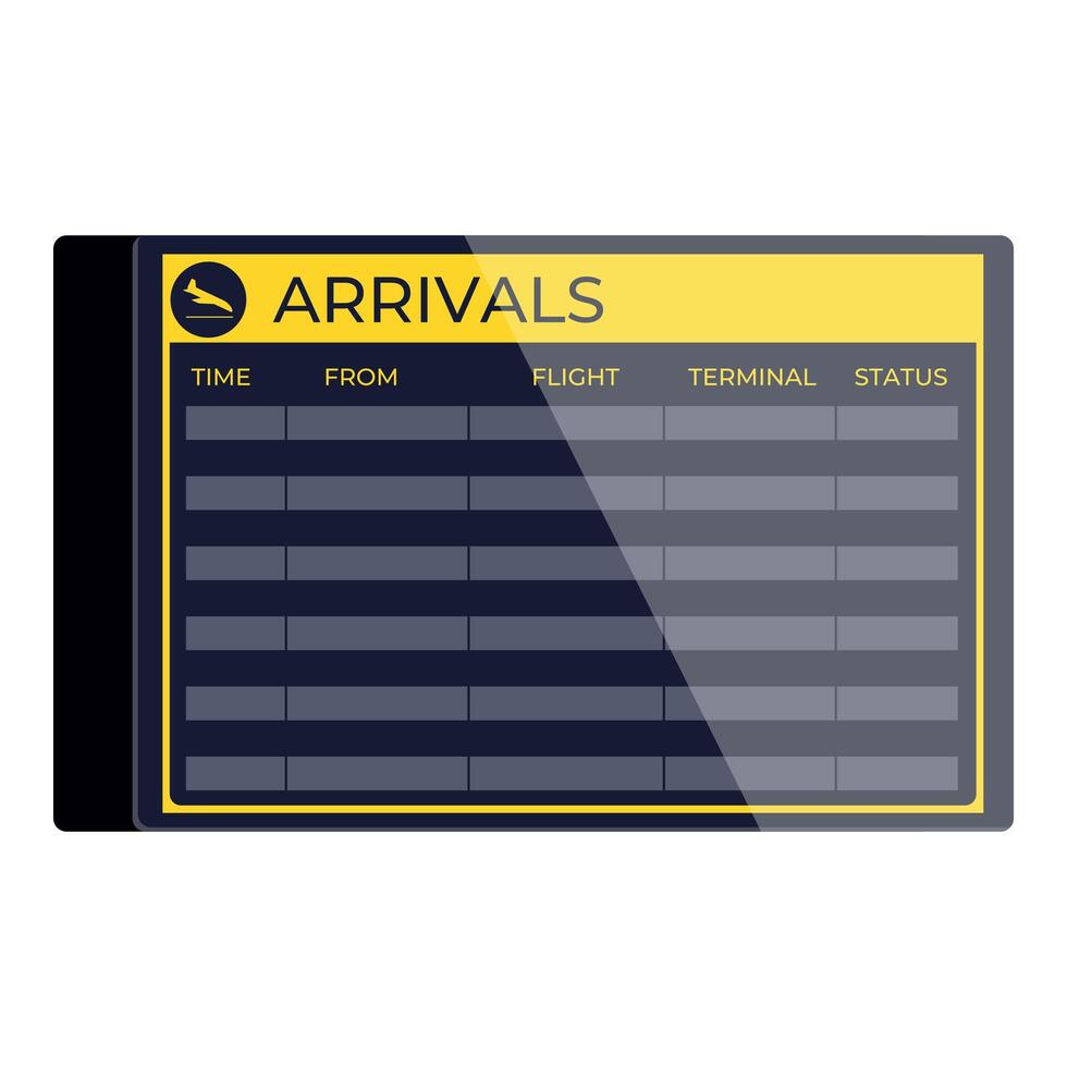 An airport arrival board with a yellow and black sign vector