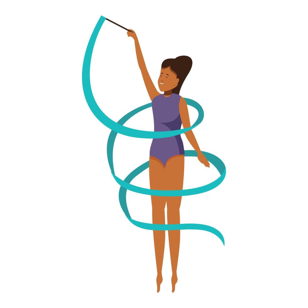 Rhythmic gymnast performing with ribbon, graceful movement and flexibility vector