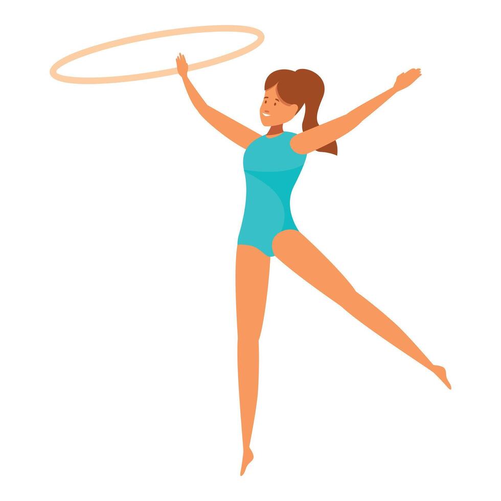 Rhythmic gymnast performing with hoop, graceful movement and flexibility vector