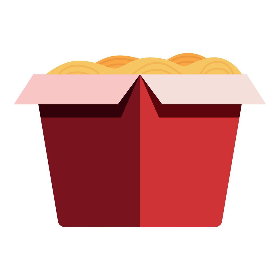 Open red cardboard box containing noodles on white background vector