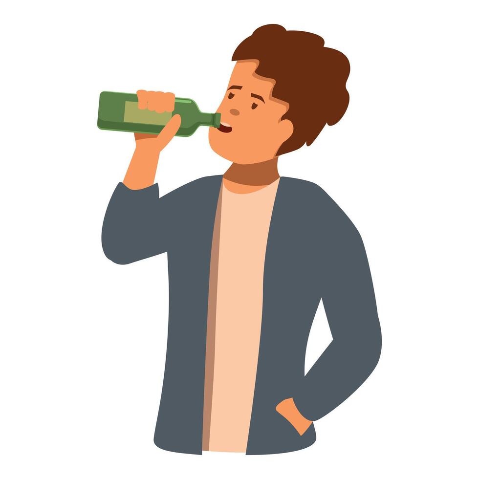 Young man drinking wine directly from bottle vector
