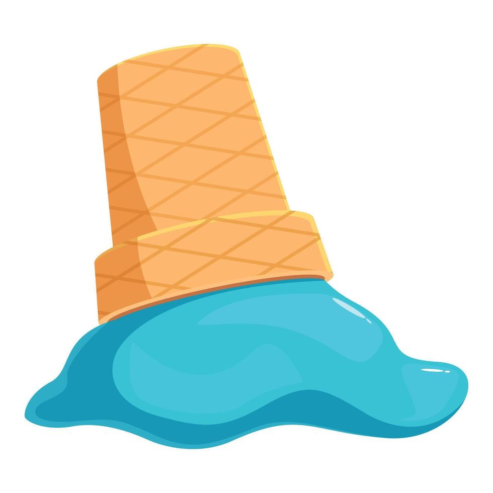 Melted blue ice cream dripping from waffle cone on white background vector