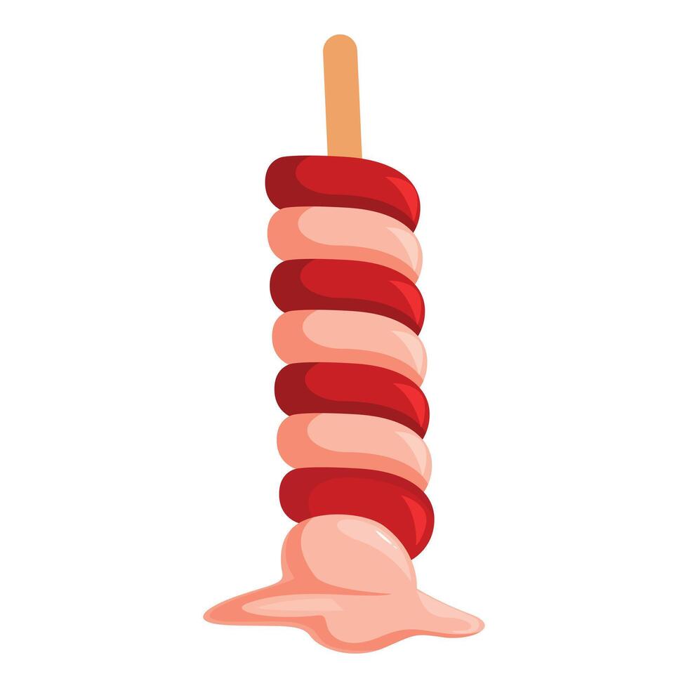 Melting popsicle with red and pink swirls on white background vector