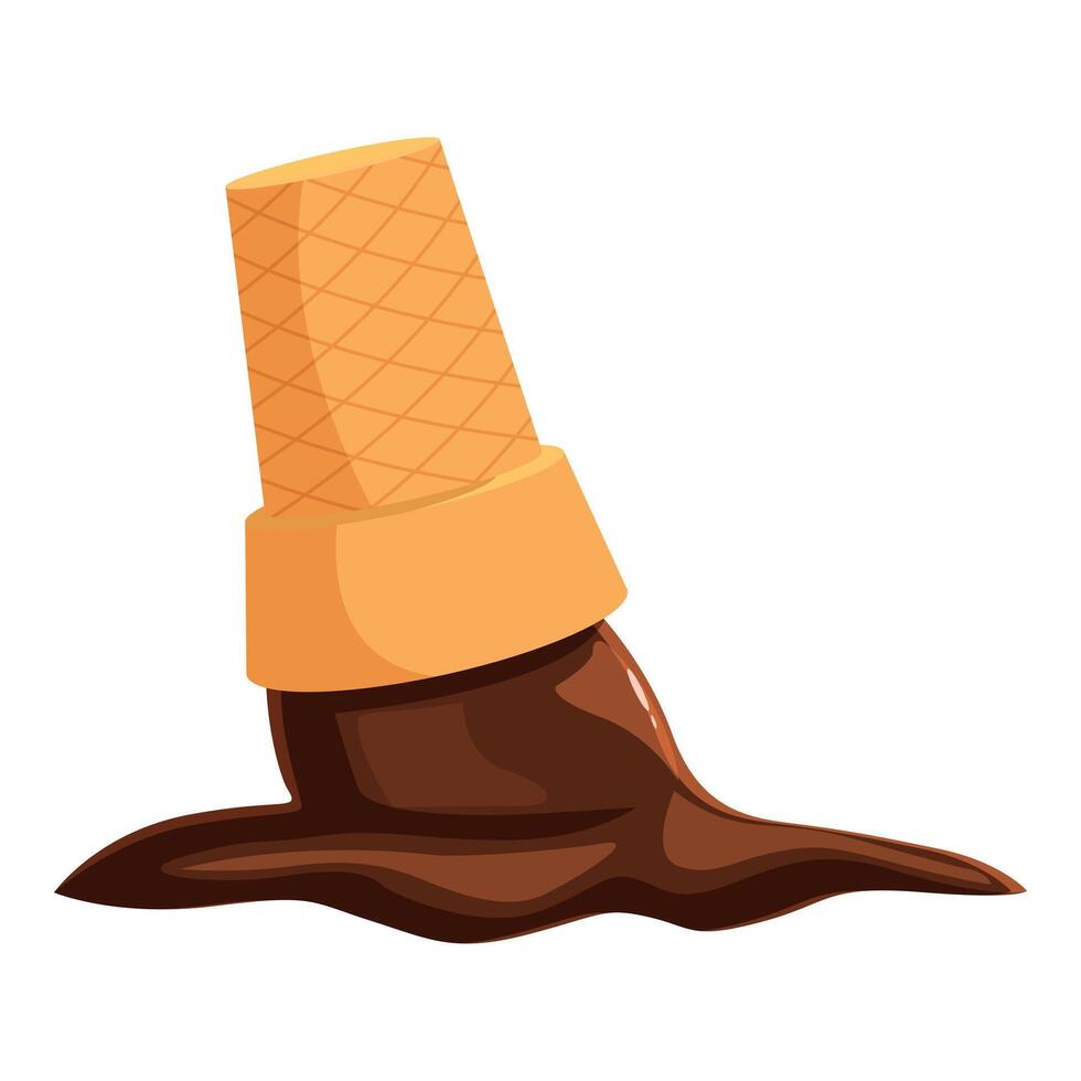 Melting chocolate ice cream cone upside down on white background vector