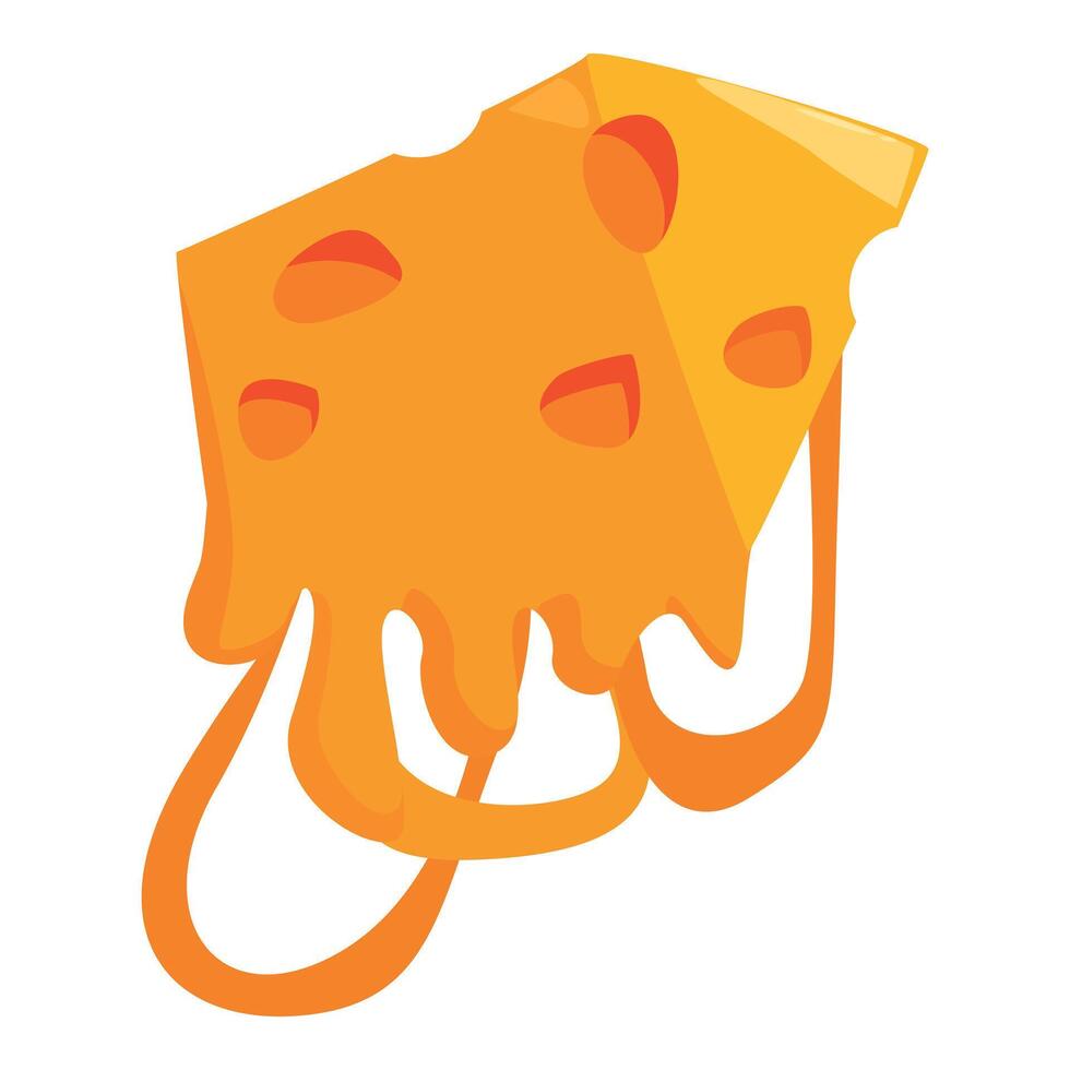 Slice of swiss cheese melting with dripping, gooey texture vector