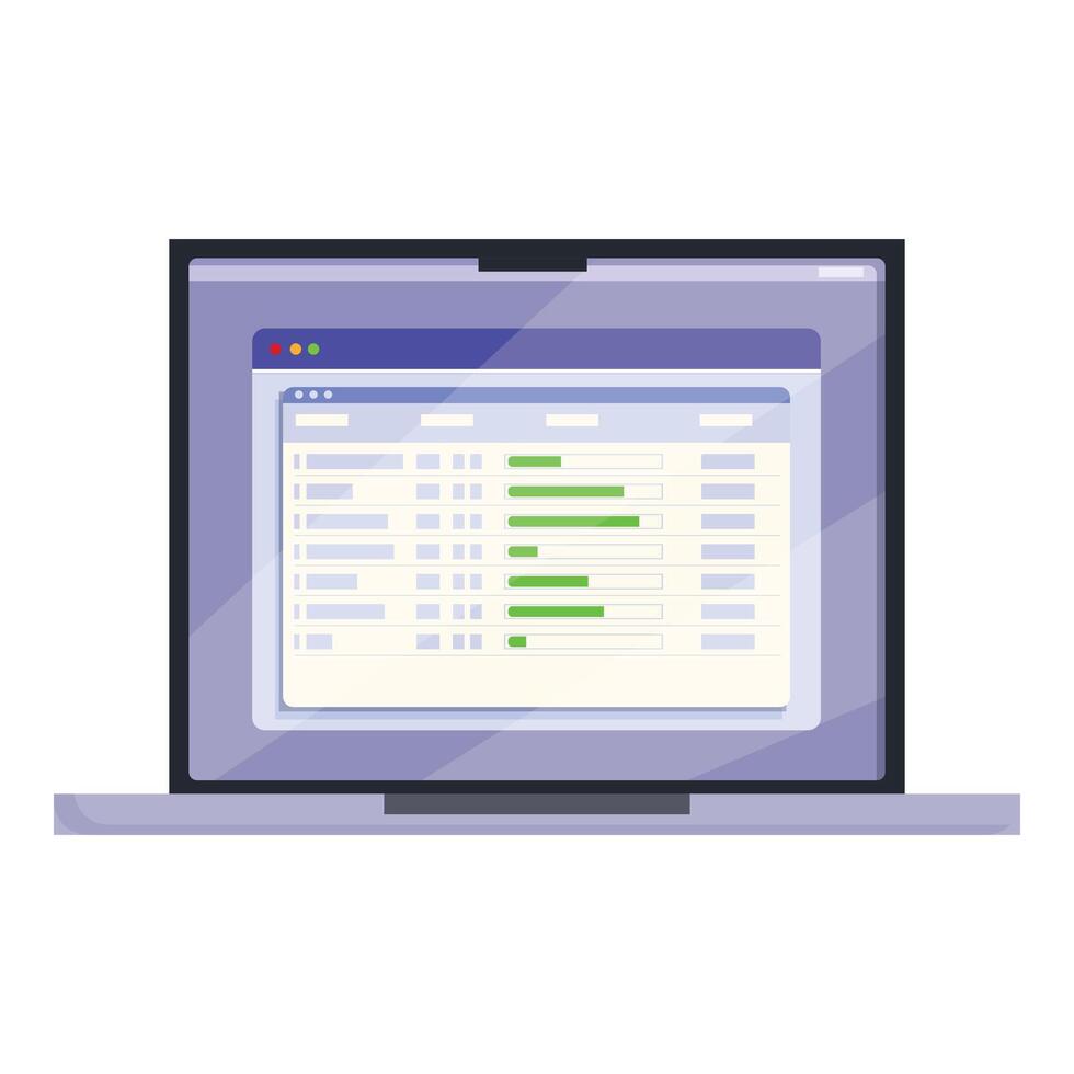 Laptop showing statistical data analysis progress on screen vector