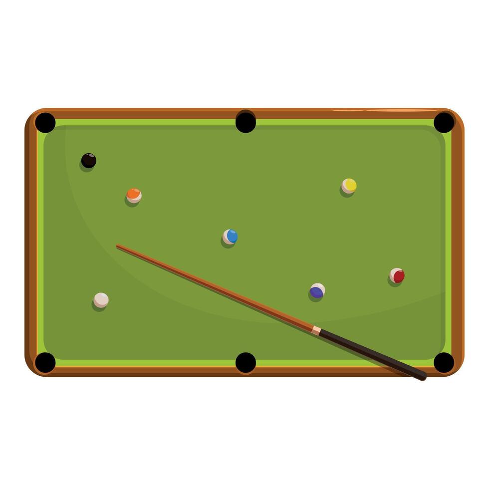Billiard table with balls and cue ready for playing vector