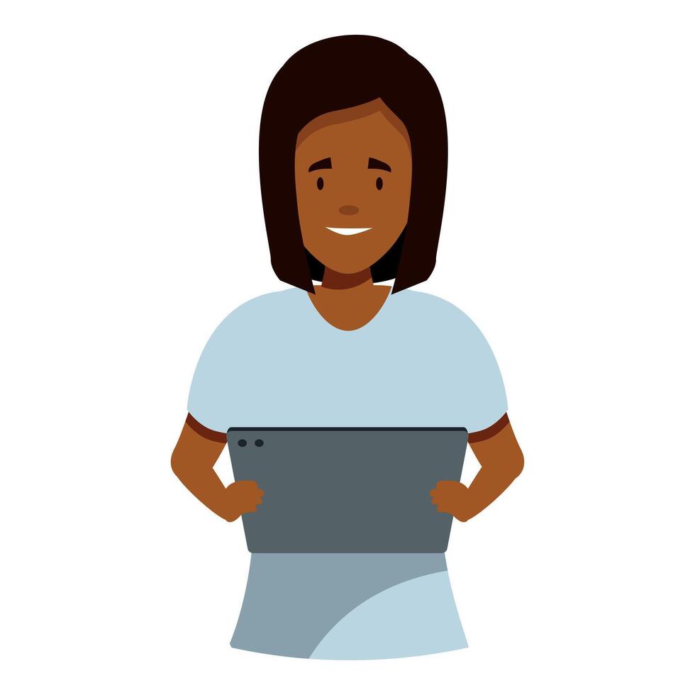 Smiling young woman holding digital tablet, modern technology concept vector