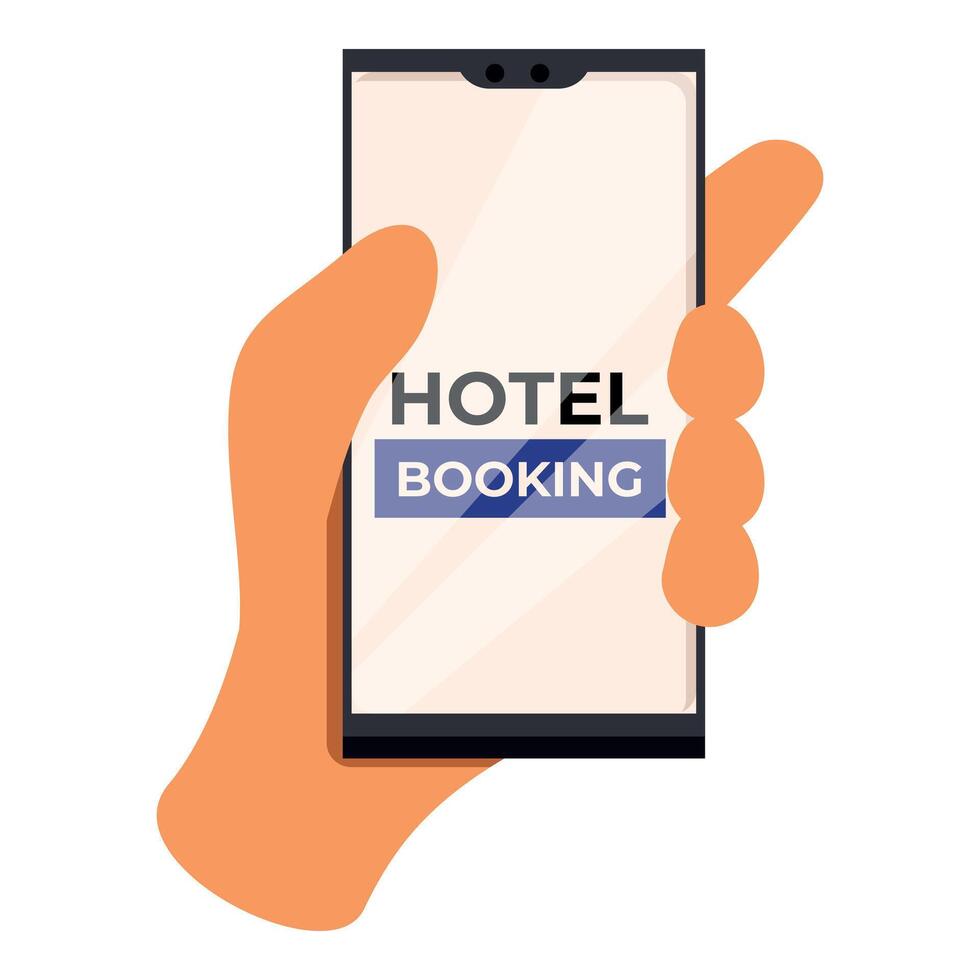 Hand holding smartphone with hotel booking app on screen vector
