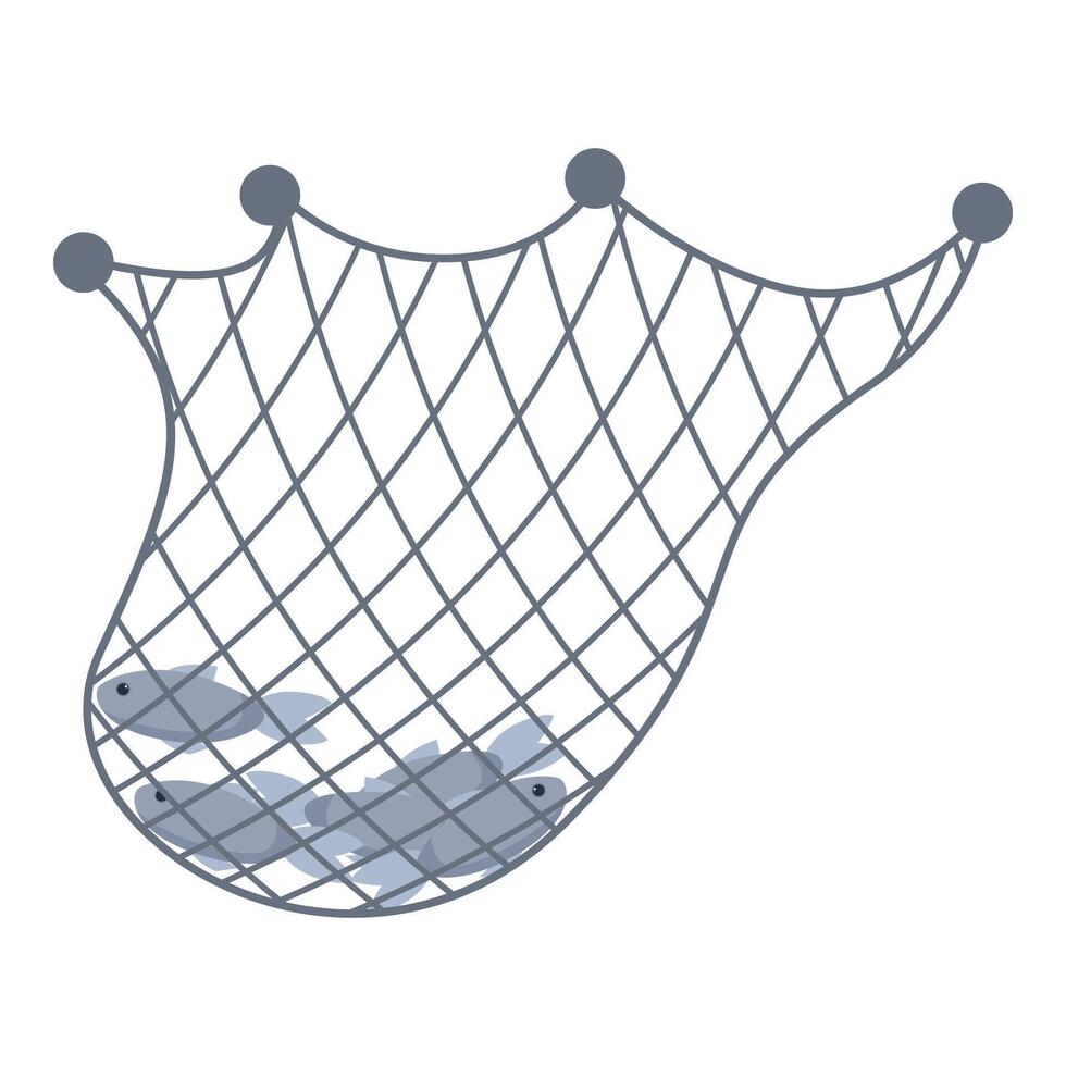 Fishing net catching fish, abundance of seafood resources vector