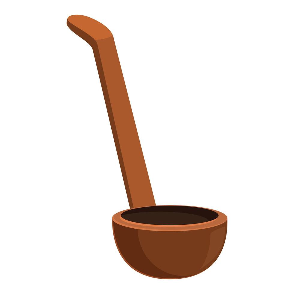 Wooden ladle serving hot soup for dinner, kitchen utensil vector