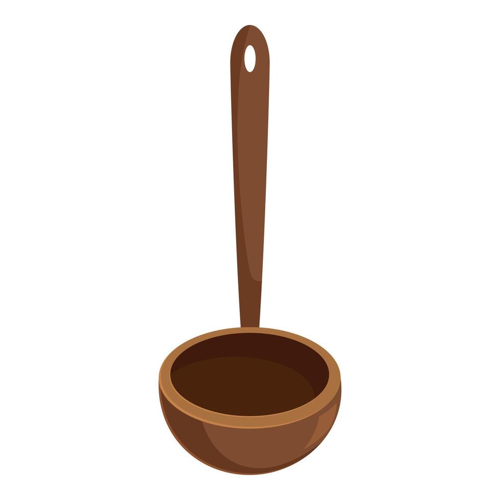 Wooden ladle with long handle for serving soup or stew vector