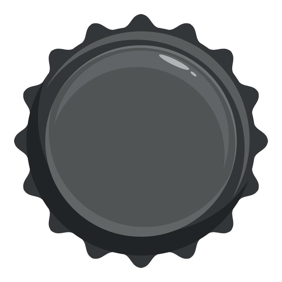 Grey metallic bottle cap showing its serrated edge on white background vector