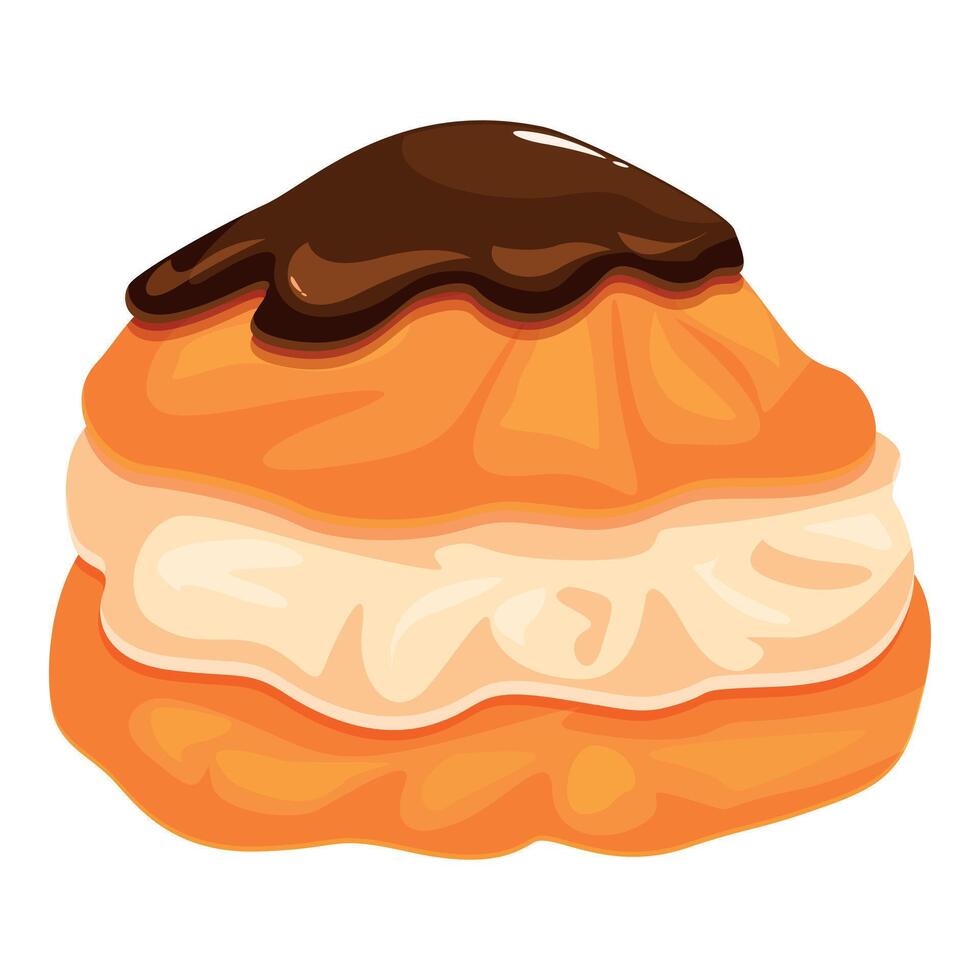 Delicious cream puff covered with chocolate icing on white background vector