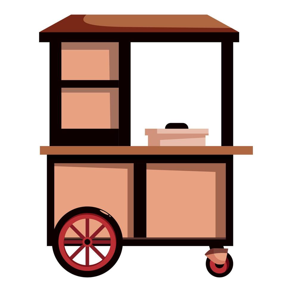 Empty wooden street food cart waiting for vendor on white background vector