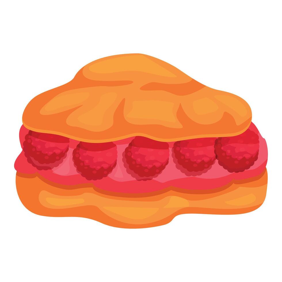 Delicious raspberry cream puff pastry showing filling and berries vector