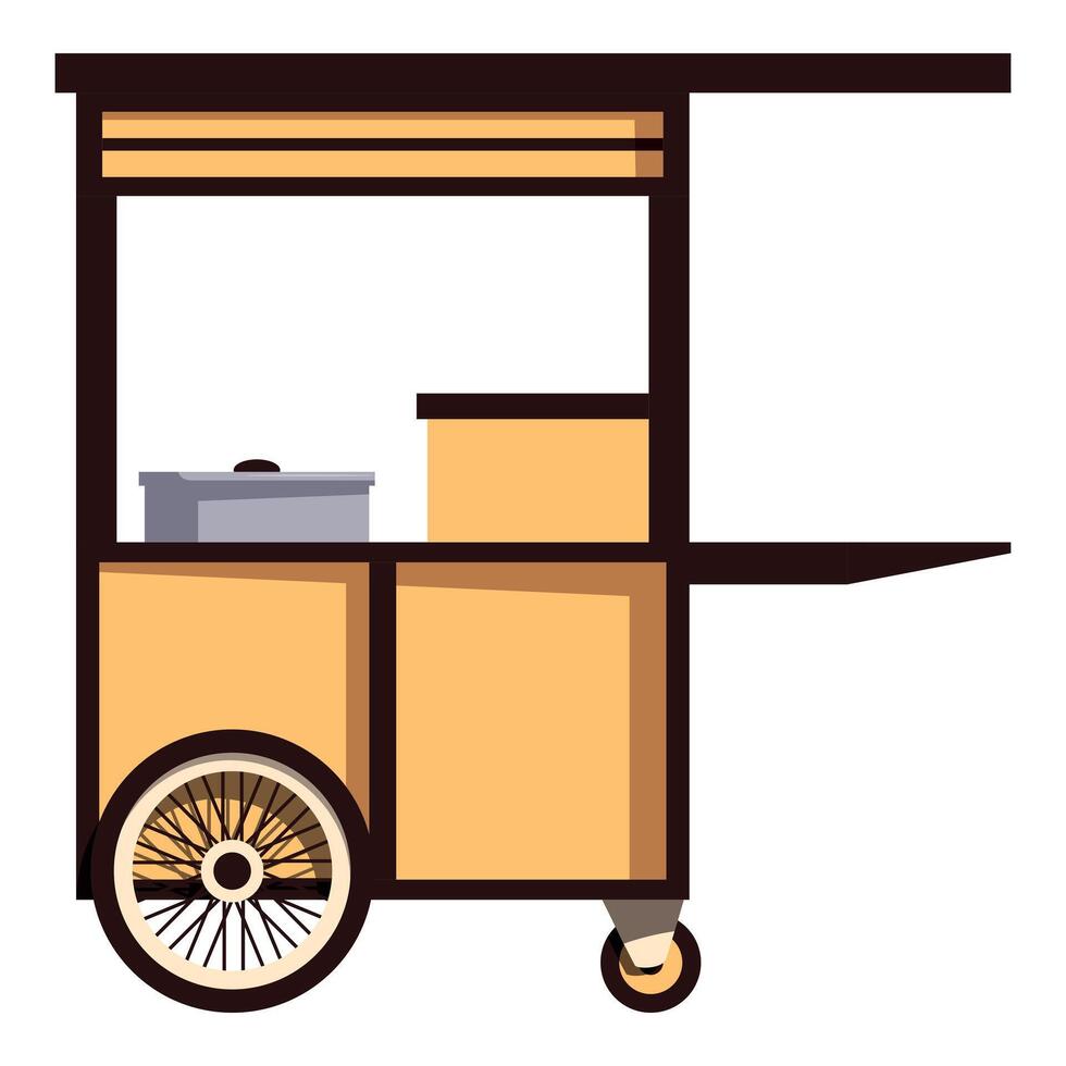 Mobile food cart offering street food with cooking pot and storage vector