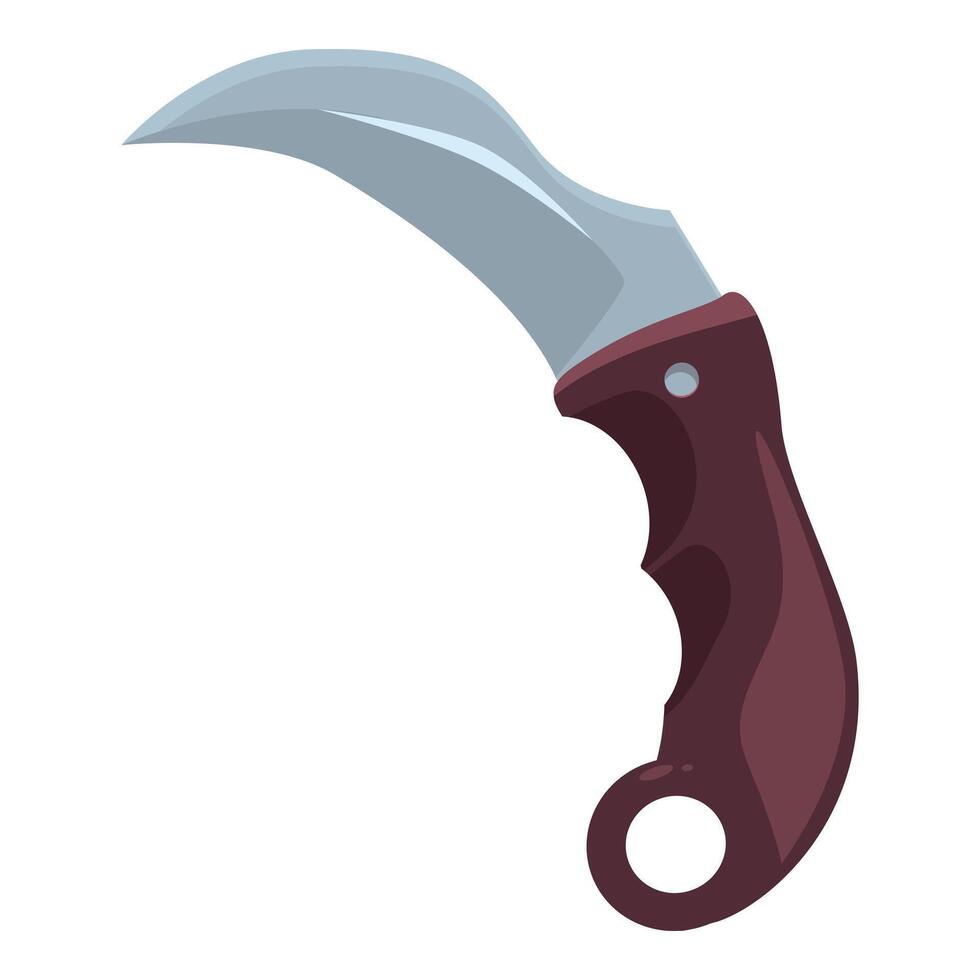Karambit knife with brown handle exhibiting sharp blade vector