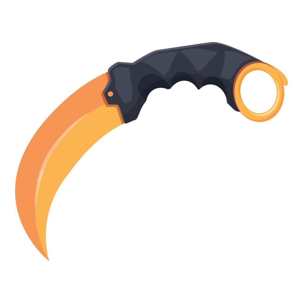 Karambit knife with gold blade and black handle pointing downwards vector