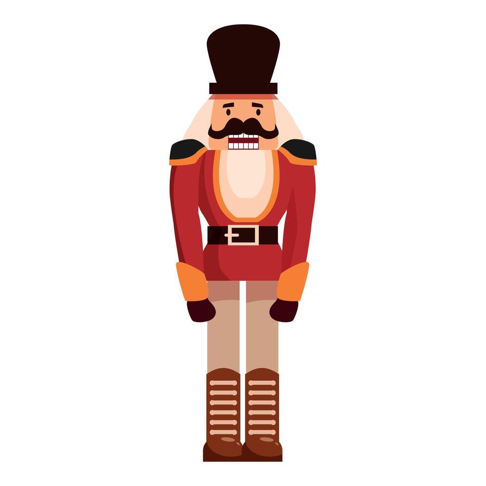 Traditional christmas nutcracker wearing red uniform and black hat vector