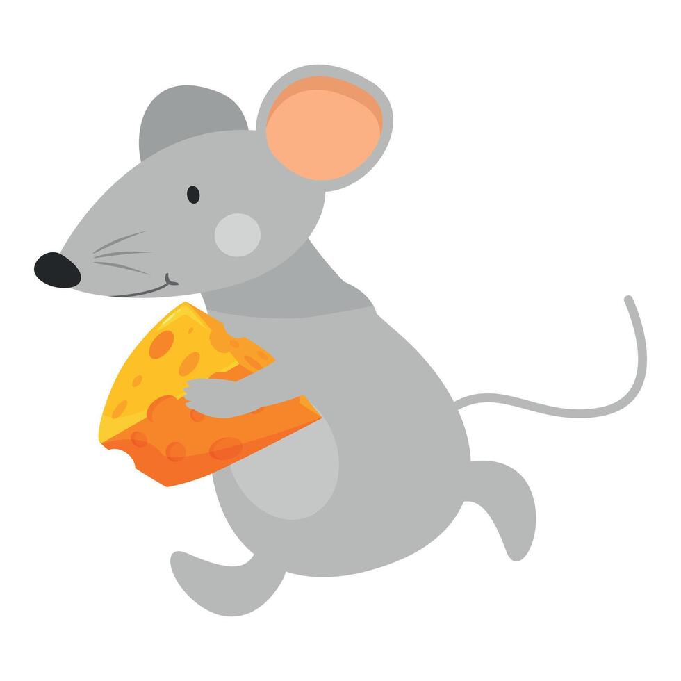 Cute mouse running and holding a big slice of cheese vector