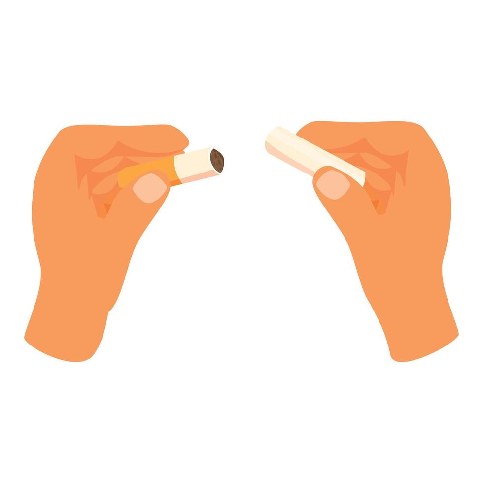 Two hands holding a cigarette and one holding a lighter vector