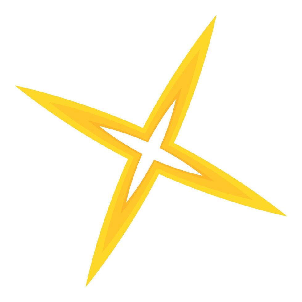 Four pointed yellow star shining brightly on white background vector