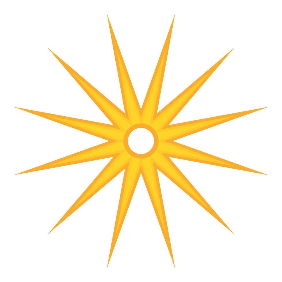 Yellow spiky star shining with twelve sharp rays vector