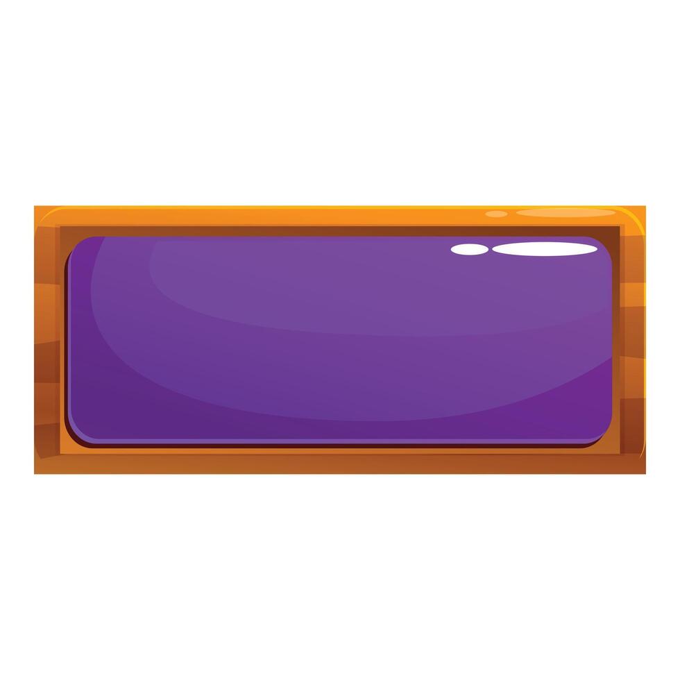 Purple glossy rectangular button with wooden frame showing a blank space for text vector