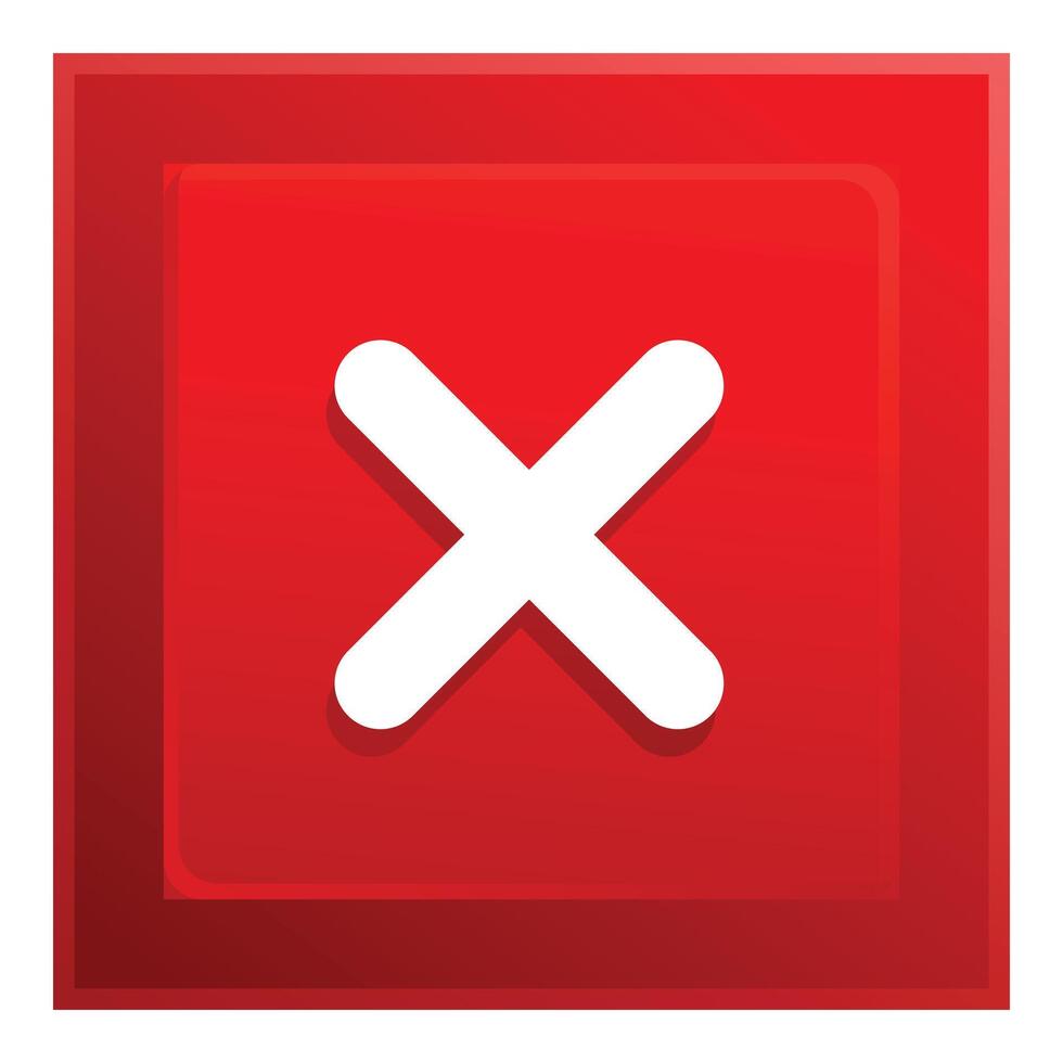 Red button showing white cross sign denoting rejection or negative response vector