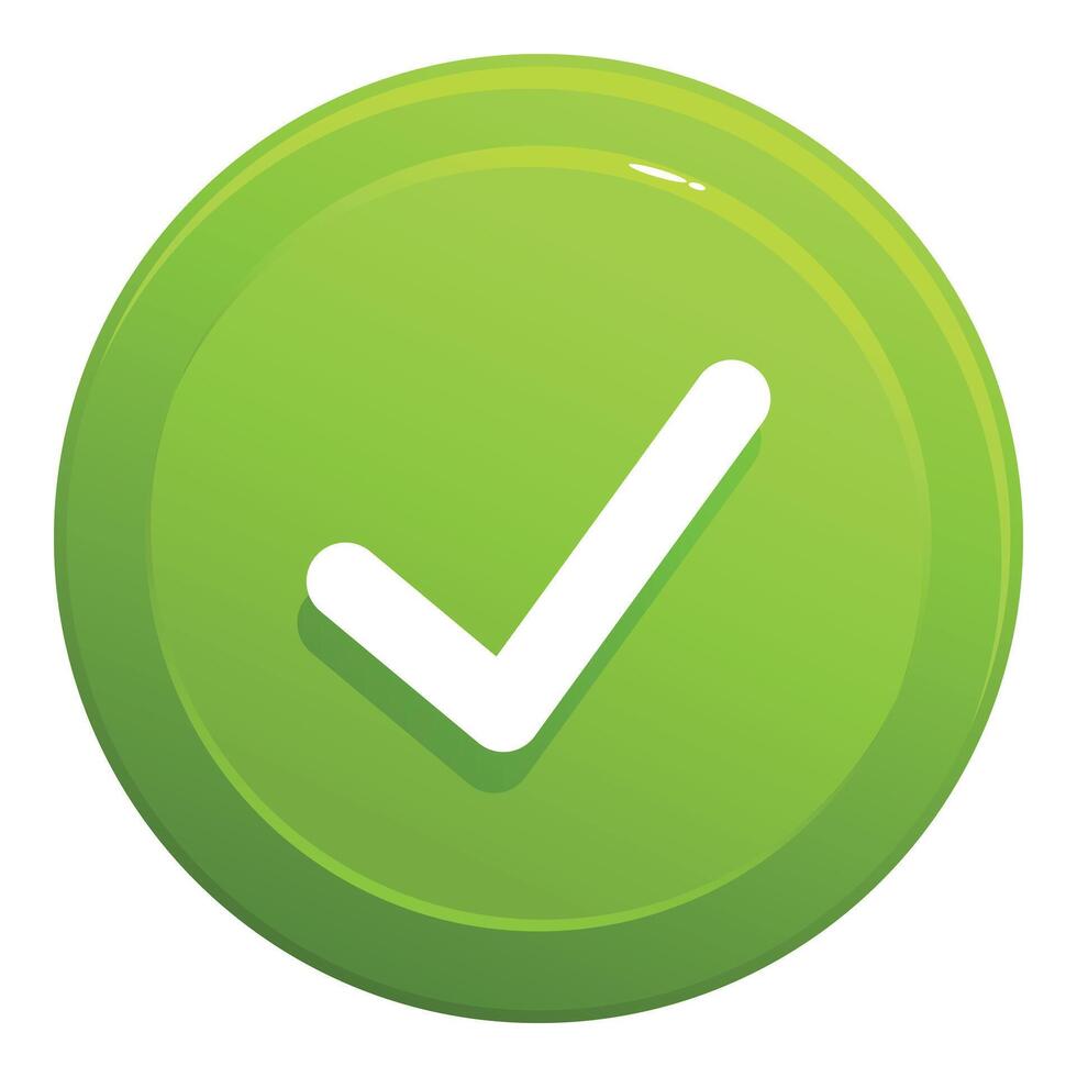 Green check mark showing approval on circular button vector