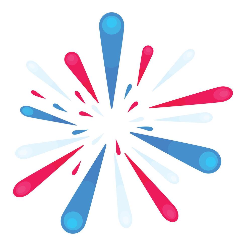 Red white and blue fireworks exploding in a starburst pattern vector
